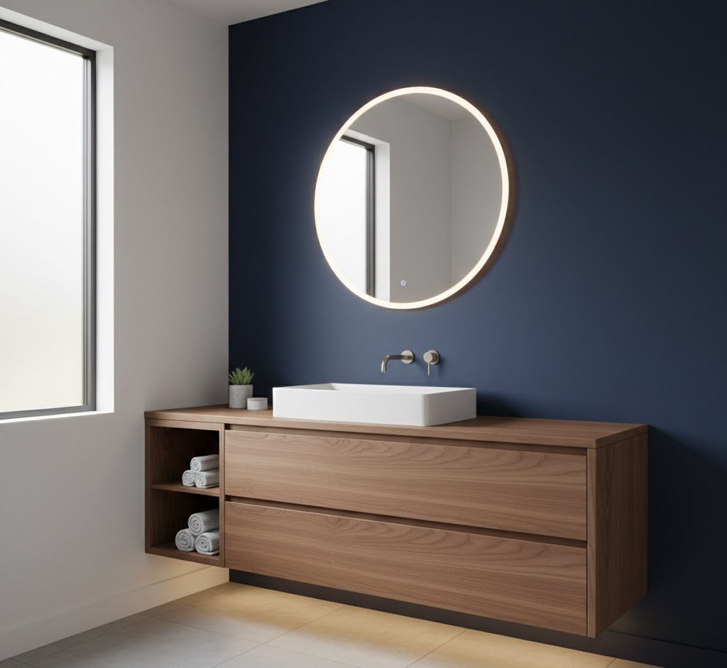 Moderne badkamer met custom kast